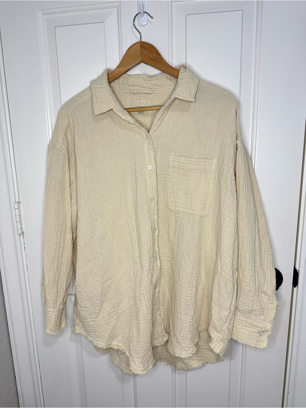 Aerie Soft Oat 100% Cotton Oversized Gauzy Coverup Shirt Sz M Coastal Minimalist - Picture 2 of 10